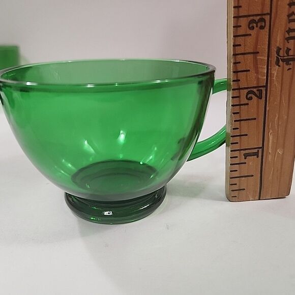Vintage (8 oz) Anchor Hocking Set (6) Forest Green Glass Coffee Punch Tea Cups - Picture 5 of 10